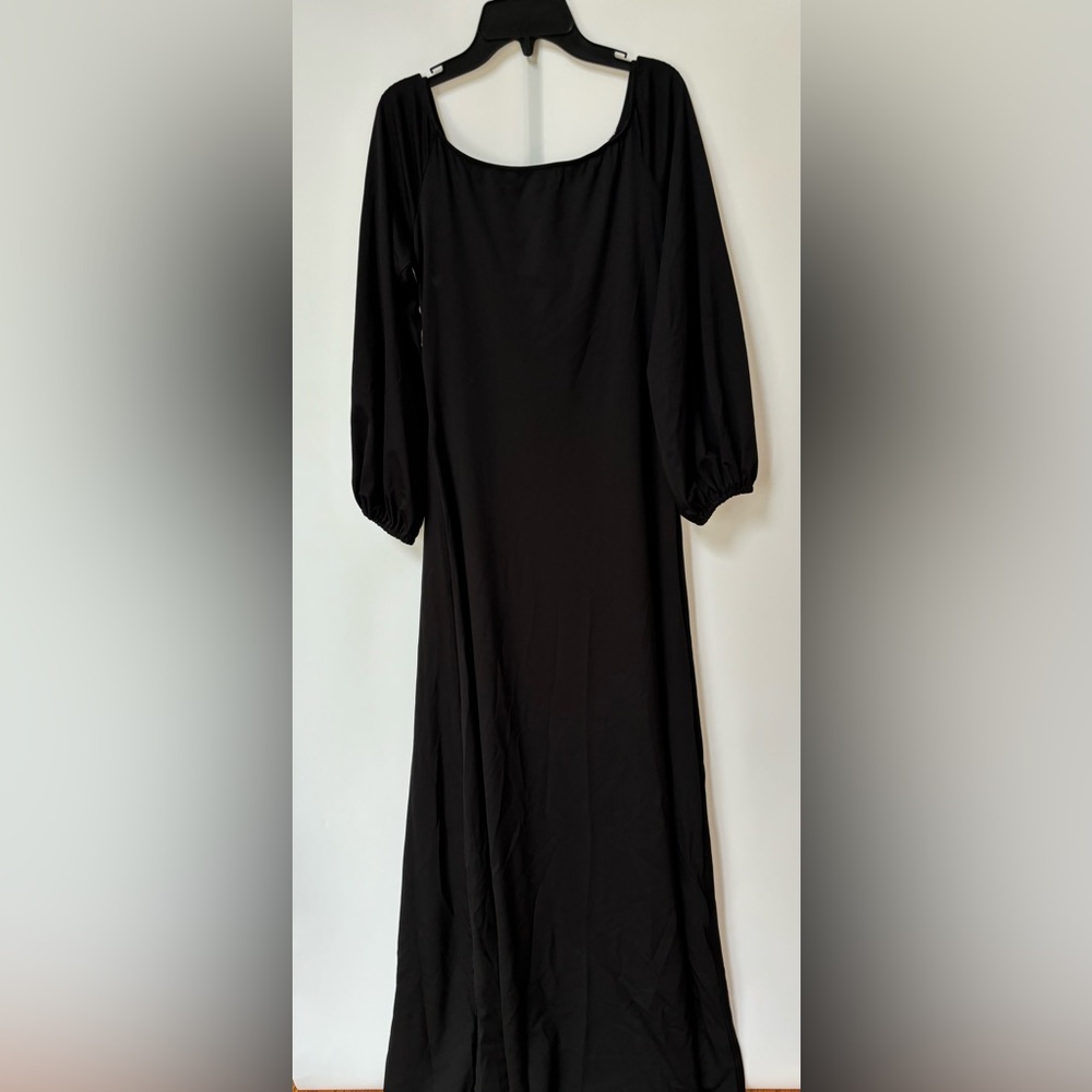 Women’s Maxi Black Dress W Back Cutout Tie Strings And Wrap Panels, Size Large